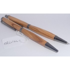 Parure de stylos en bois d'olivier chrome