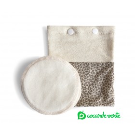 Pochette de voyage écru et 5 démaquillettes lavables bio